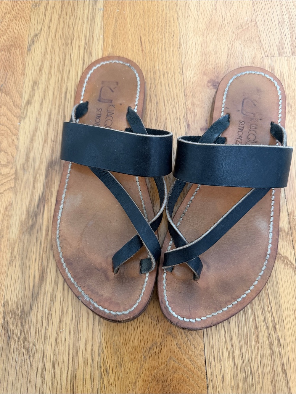 K. Jacques Black Leather Crisscross Slide Sandals